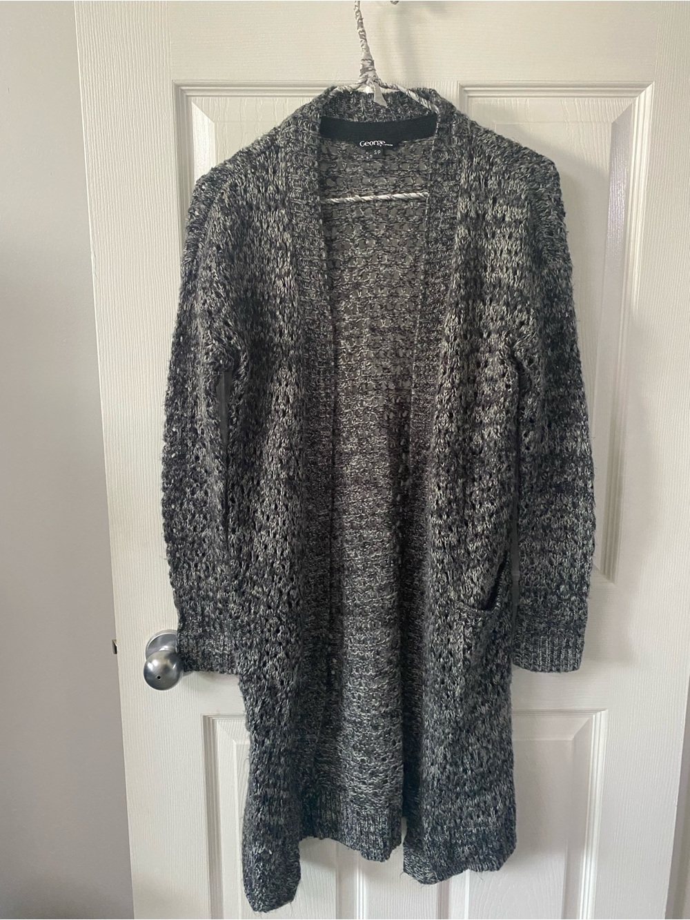Gray Marled Open Knit Long Cárdigan